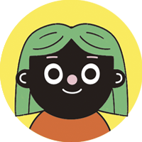 Cara de niña de color negro con pelo verde y nariz rosada