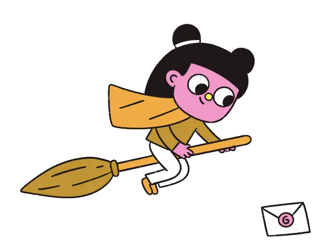 Ilustración de una niña con piel rosada, volando con una capa