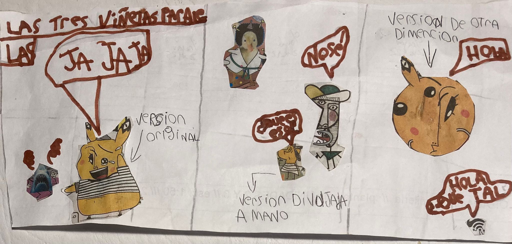 Las tres versiones de Picacho en tres viñetas paralelas. Por Simón Lavin de 9 años y de La Barra, Maldonado