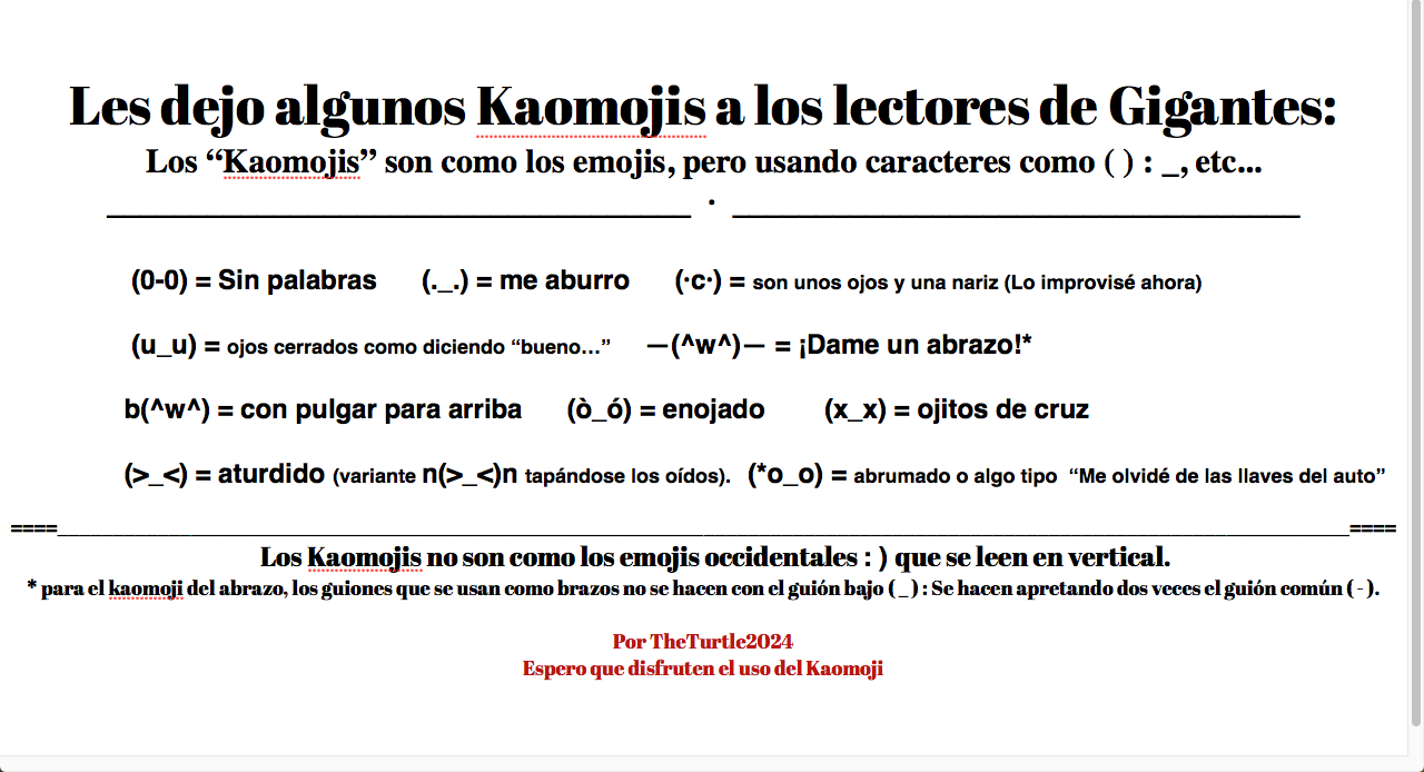 Catalogo de kaomojis hecho por mí (^w^)